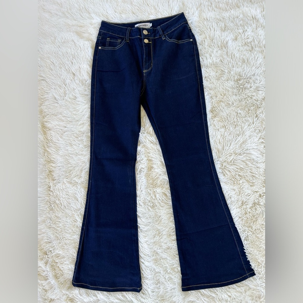 Dark Indigo High-Rise Flare Jeans - Unbranded